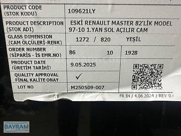 RENAULT MASTER 1. YAN CAM SOL AÇILIR 1997-2010