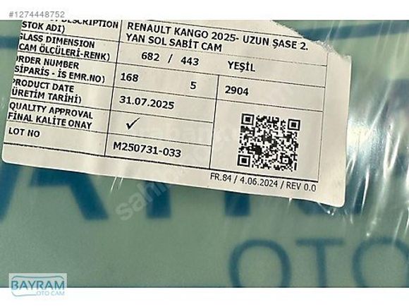 RENAULT KANGOO ARKA YAN CAM SOL 2025