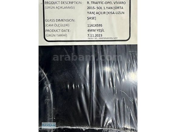 RENAULT TRAFİK SOL 1. YAN ÇERÇEVELİ CAM 2015-