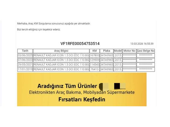 Sahibinden Renault Kadjar 1.5 dCi Icon 2015 Model  190.bin km Kırmızı