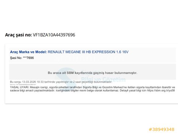 BOYASIZ OTOMATİK RENAULT MEGANE 1.6 EXPRESSİON 110HP BEYAZ LPGLİ