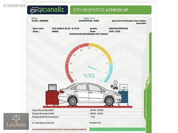 "LexAUTO" 2025 HONDA CİVİC ECO ELEGANCE PLUS FAB.LPG SEDEF BEYAZ