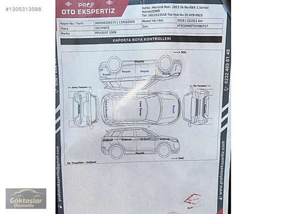 2016 PEUGEOT 2008 1.2 PURETECH ALLURE CAM TAVAN DEGİŞENSIZ