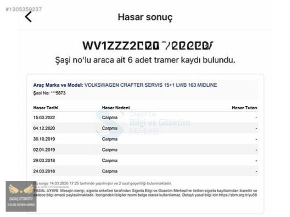 DADAŞ'DAN 2015 CRAFTER SERVİS 472 KM 15+1 MİNİBÜS AKSESUARLI %20