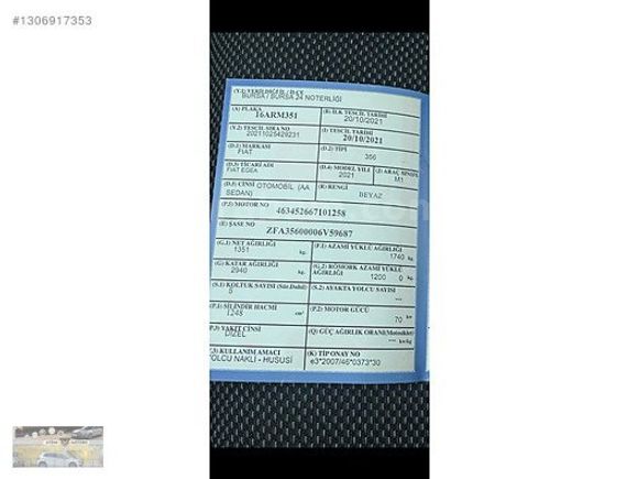 HATASIZ/BOYASIZ 2021 EGEA 1.3 MULTİJET EASY PLUS/YET.SER.BAKIMLI