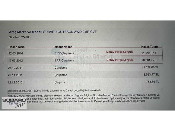 Subaru Center'dan 2010 Outback 2.5 CVT Yetkili Servis Bakımlı