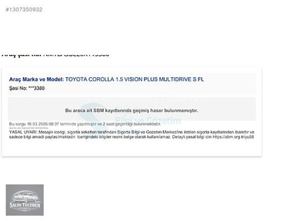 Salih Tülüben'den 2024 Corrolla 1.5 Vision Plus / Hatasız