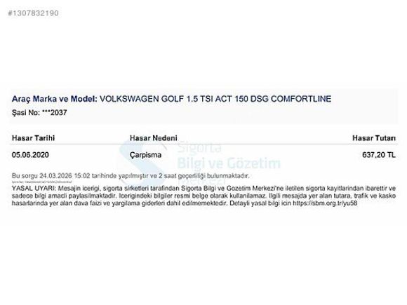 TEMİZ GOLF 7.5 EKSTRALI FUL BAKIMLI