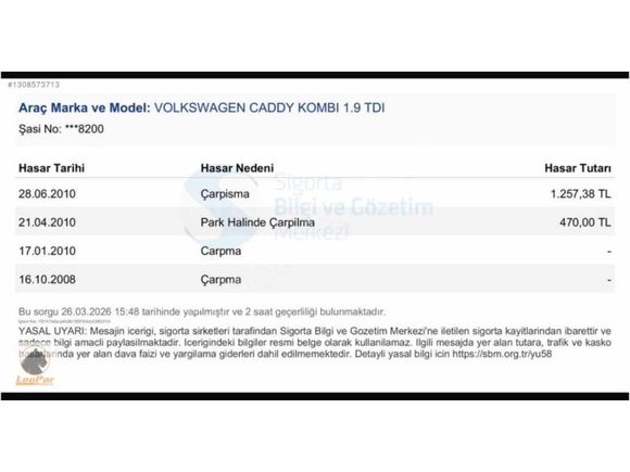 2008 CADDY 1.9 COMBİ TDI DİZEL MANUEL ÇİF SÜRGÜ TEK KAPAK