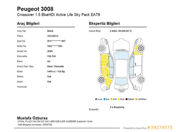 Galeriden Peugeot 3008 1.5 BlueHDI Active Life Sky Pack 2020 Model