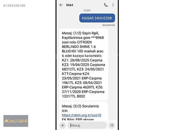 ADALI'dan BERLİNGO SHİNE(CAM TAVAN)/280BİN PEŞİN-55BİN X 24 AY