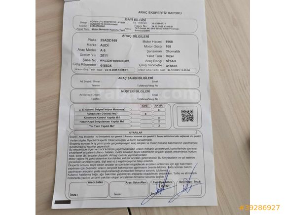 Galeriden Audi A6 Sedan 2.0 TDI 2011 Model İzmir 420.000 km Siyah