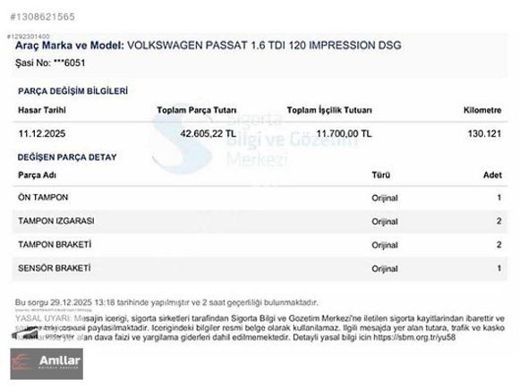 ANILLAR'dan 2019 VW PASSAT 1.6 TDI BMT İMPRESSİON 134.000 KM