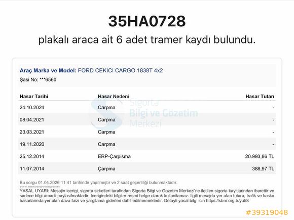 ÇİÇEKLER OTOMOTİV VAN - 2013 MODEL FORD CARGO 1838T ÇEKİCİ