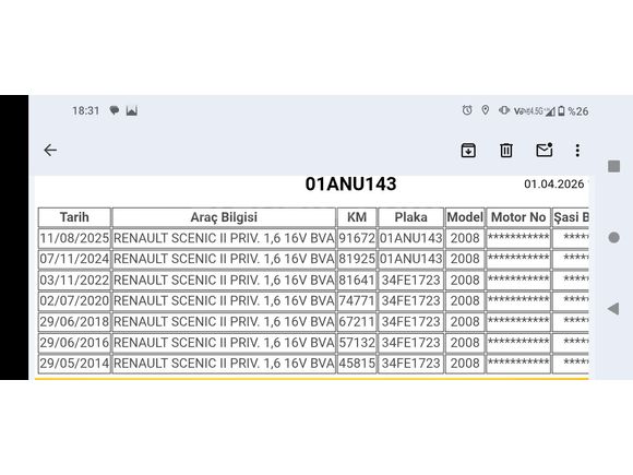 96 bin km'de 2008 Model Scenic