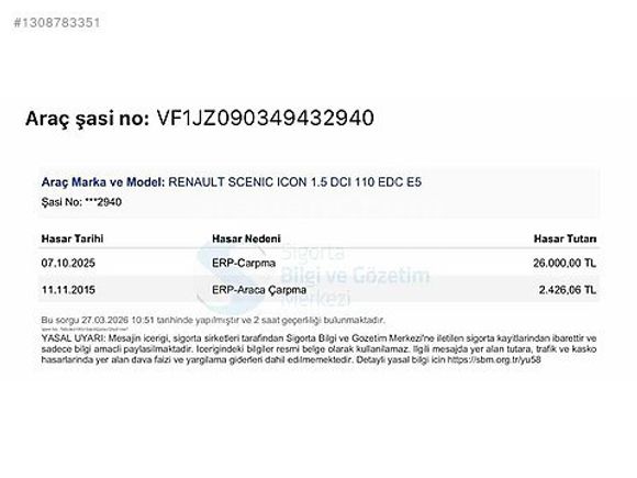 2013 Renault Scenic 1.5 DCI Icon EDC Cam Tavan 110 HP 85 bin Km