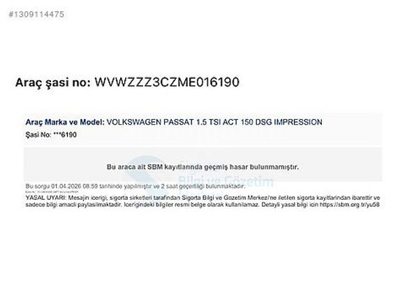 2020 BOYASIZ HATASIZ PASSAT 1.5TSI IMPRESSION K.KART 12 TAKSİT