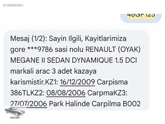 2005 Megane sedan 1.5dci dynamique. Değişensiz.(420.000kmde)