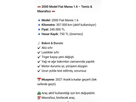 Sahibinden Fiat Marea 1.6 SX 2000 Model