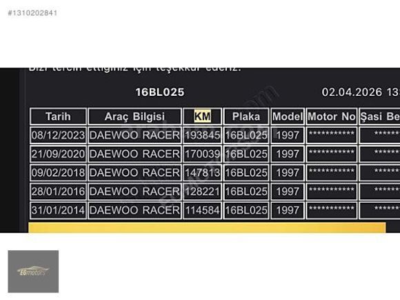 DAEWOO RACER/SIFIR MUAYENE/ORJİNAL 215BİN KM/60BİN TLPEŞİNAT İLE