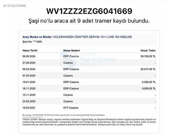 SAFKAR DAN YETKİLİ SERVİS BAKIMLI TEMİZ SERVİS PAKET CRAFTER