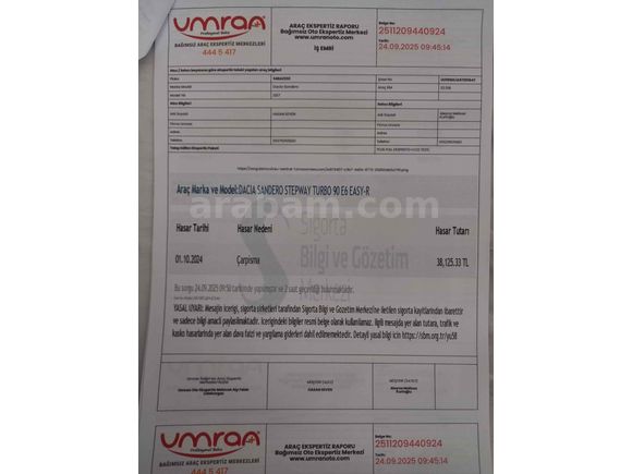 Sahibinden Dacia Sandero 0.9 TCe Stepway Easy-R 2017 Model 