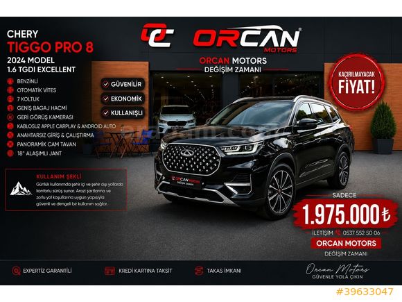 ORCAN MOTORS dan 2024 Tiggo8 Pro 1.6 TGDI Excellent (7 Koltuk)