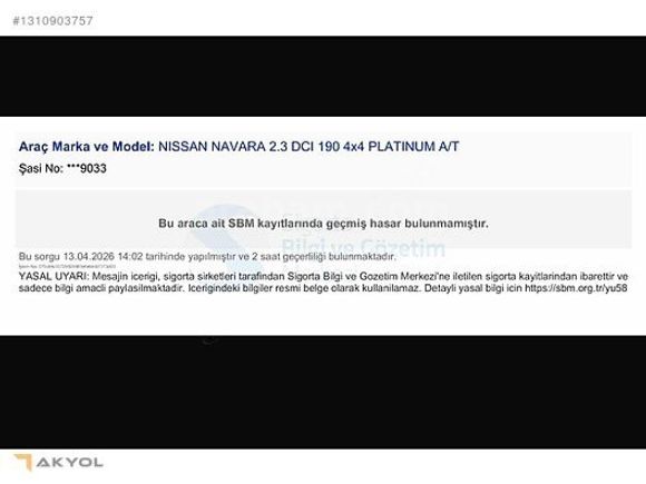"AKYOL"2021 NISSAN NAVARA 2.3DCI 190 HP 4x4 PLATINUM 157.200KM