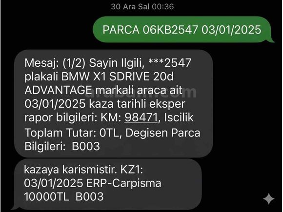 BMW X1 20d xDrive  Hatasız Kazasız Değişensiz 