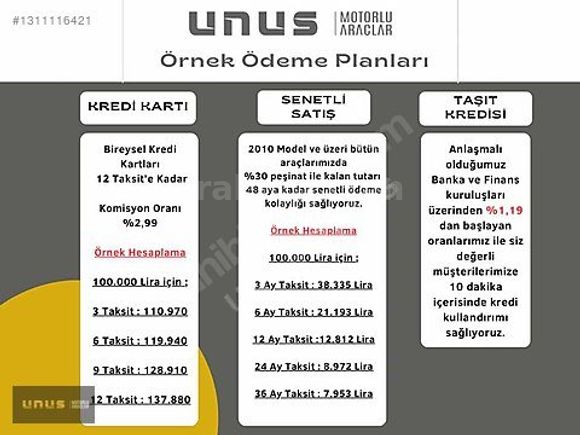 UNUS|FAİZSİZ 12 AY-BOYASIZ YENİ KASA CAM TVN %30PŞN 48AY-69000KM