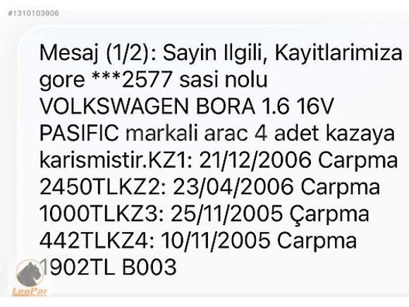 2005 WOLKSWAGEN BORA 1.6 16 VALF PACİFİC 348 BİN KM BENZİN LPG
