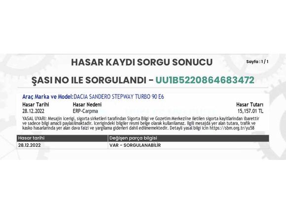 Sahibinden Dacia Sandero 0.9 TCe Stepway 2019 Model Antalya