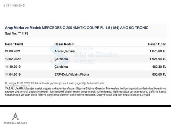 2018 Model 2019 Çıkışlı C200 4 Matic AMG