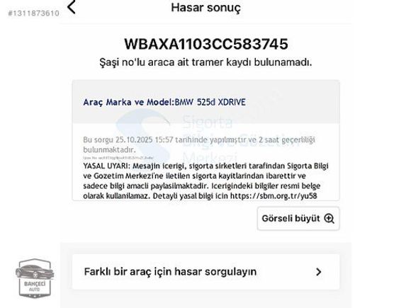 BAHÇECİ AUTO DAN HATASIZ BOYASIZ 525D XDRIVE 2012 MODEL