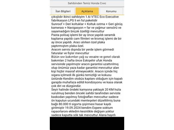 Sahibinden Honda Civic 1.6i VTEC Eco Executive 2018 Model 