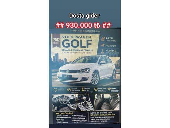 Sahibinden Volkswagen Golf 1.4 TSi Highline 2012 Model