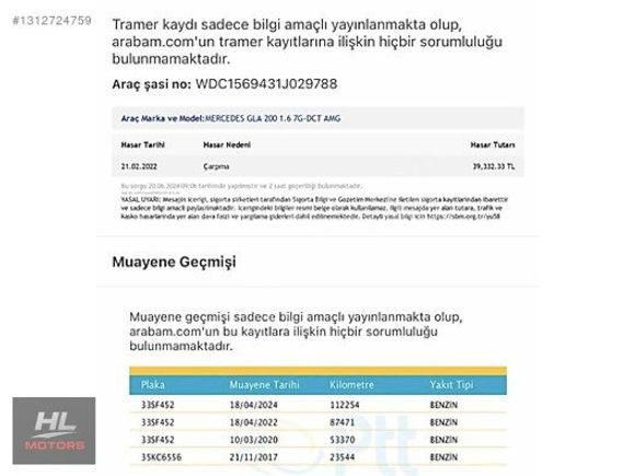 2014 MODEL MERCEDES GLA 200 \ CAM TAVAN DEĞİŞENSİZ BOYASIZ