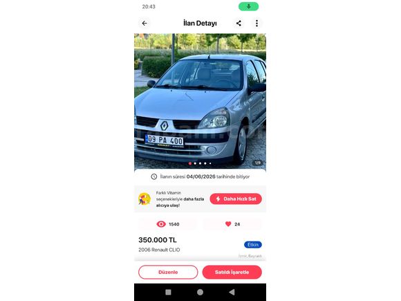 Sahibinden Renault Clio 1.4 Alize 2006 Model