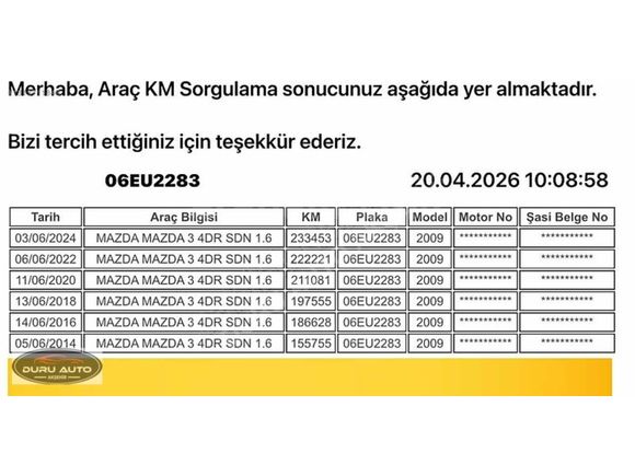 2009 MAZDA3 1.6 TOURİNG SUNROOF DEĞİŞENSİZ