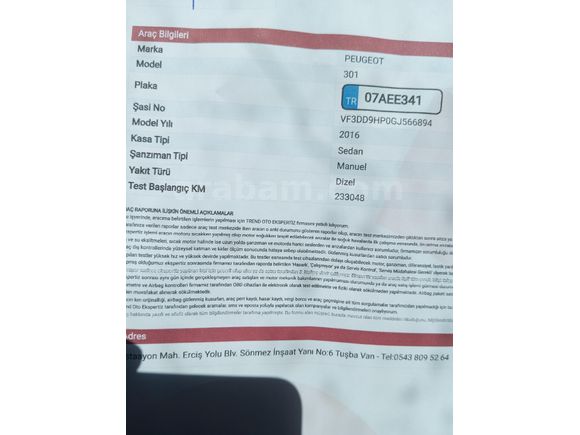 Sahibinden Peugeot 301 1.6 HDi Access 2016 Model Van 235.000 km