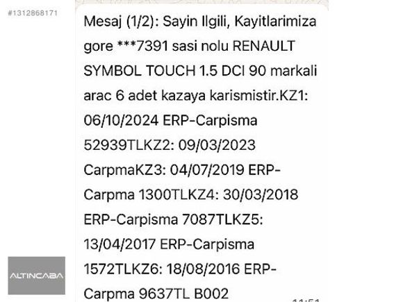 ALTINCABA'DAN 2013 RENAULT SYMBOL 1.5 DCİ TOUCH 314.000KM