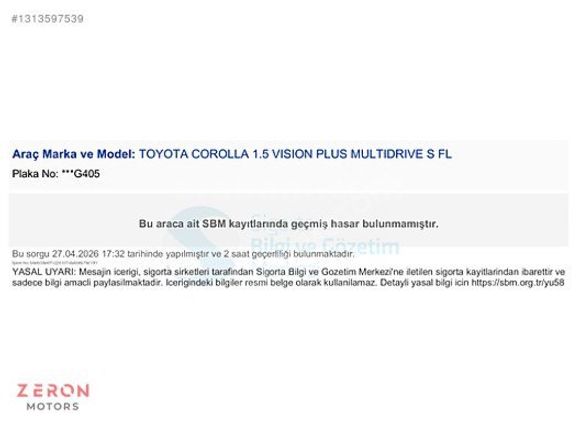 Toyota / Corolla / 1.5 / Vision Plus / Otomatik / 2024 / Hatasız