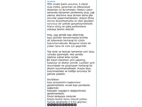 Sahibinden Tofaş Şahin 5 Vites 1992 Model