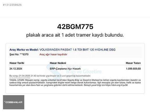 2016 PASSAT HIGLINE CAM TAVAN