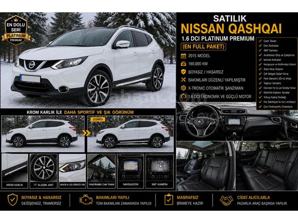 Sahibinden Nissan Qashqai 1.6 dCi Platinum Premium Pack 2015 Model  191.000 km Beyaz
