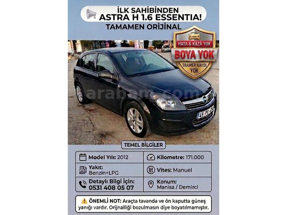 İLK SAHİBİNDEN - HATASIZ/BOYASIZ - 170 BİN KM - OPEL ASTRA H