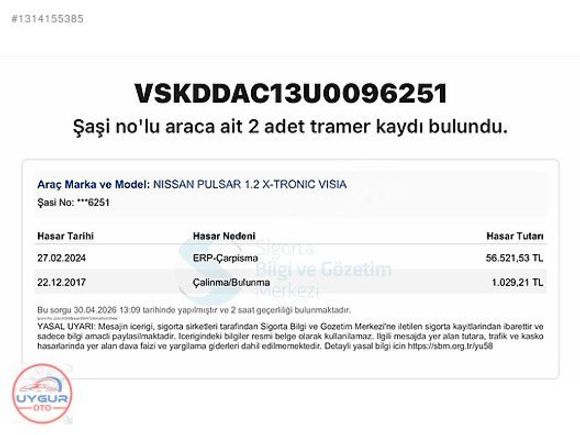 Galeriden Nissan Pulsar 1.2 Visia 2016 Model Tekirdağ 82.000 km