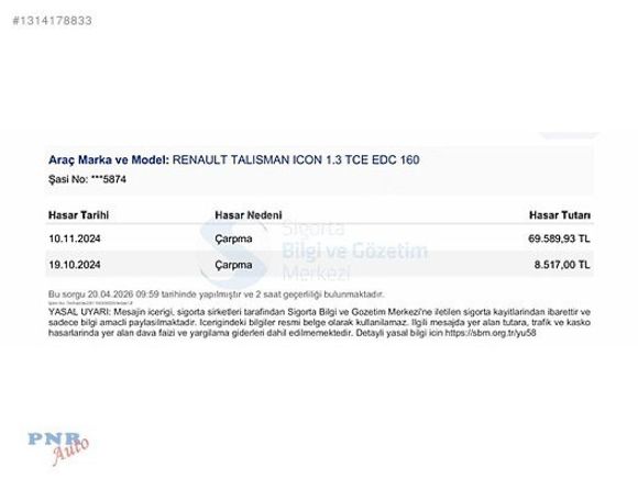 PNR Auto-2022 TALISMAN CAM TAVAN 19JANT MASAJ 4 CONTROL 68.000KM