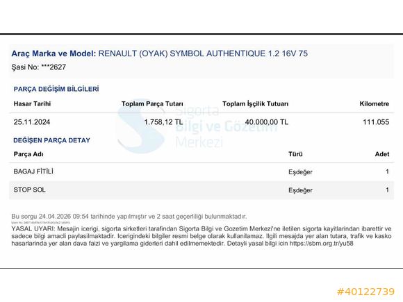 AS OTOMOTİV DEN 2011 RENAULT SYMBOL ORJİNAL 129.000 KMDE