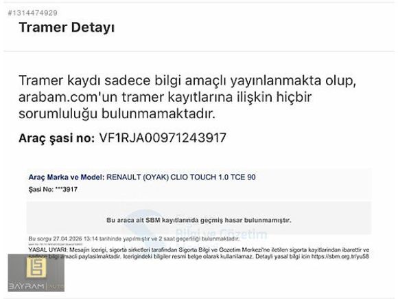 BS BAYRAM AUTO'DAN G.GÖRÜŞ+ELMAS JANT+K.ANTEN BOYASIZ CLİO TOUCH